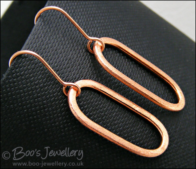 Brushed satin finish copper long oval earrings