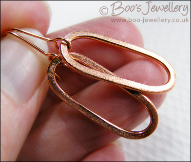 Brushed satin finish copper long oval earrings
