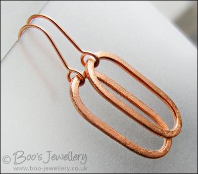 Brushed satin finish copper long oval earrings