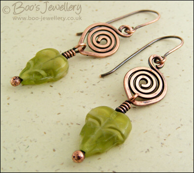 Antiqued copper leaf theme earrings