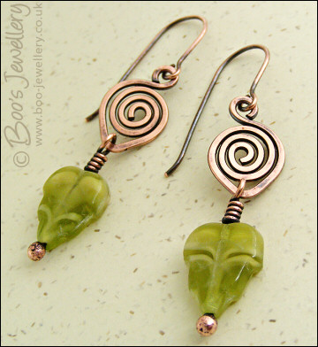 Antiqued copper leaf theme earrings