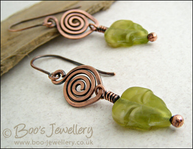 Antiqued copper leaf theme earrings