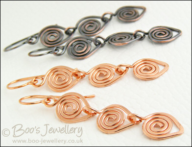 Polished copper spiral link earrings - choose your finish - made to order