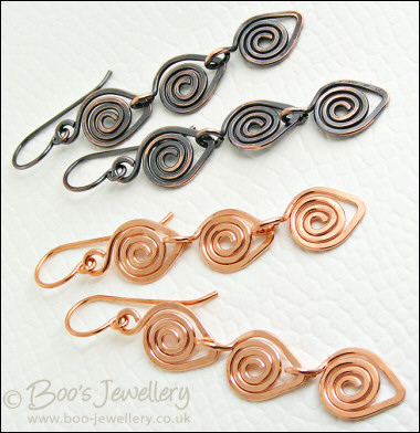 Polished copper spiral link earrings - choose your finish - made to order