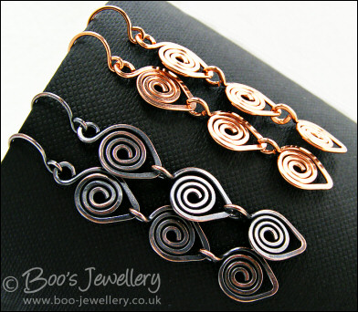 Polished copper spiral link earrings - choose your finish - made to order