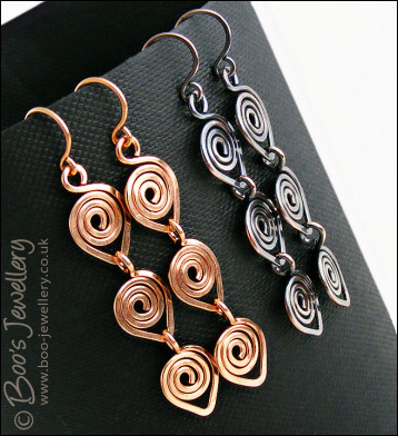 Polished copper spiral link earrings - choose your finish - made to order