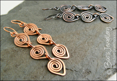 Polished copper spiral link earrings - choose your finish - made to order