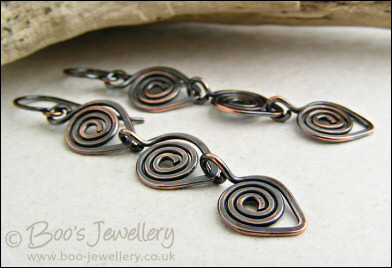 Polished copper spiral link earrings - choose your finish - made to order