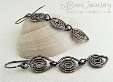 Polished copper spiral link earrings - choose your finish - made to order