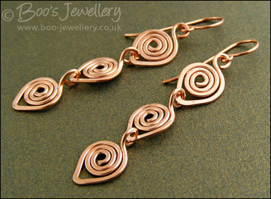 Polished copper spiral link earrings - choose your finish - made to order