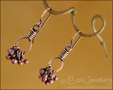 Small wrapped loop copper earrings with rosy copper buds - made to order