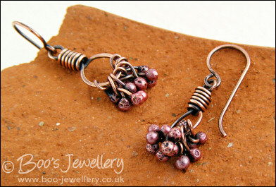 Small wrapped loop copper earrings with rosy copper buds - made to order