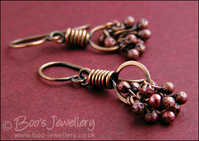 Small wrapped loop copper earrings with rosy copper buds - made to order