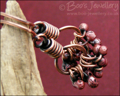 Small wrapped loop copper earrings with rosy copper buds - made to order