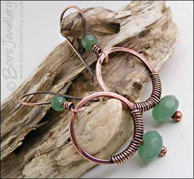 Copper and green aventurine wire wrapped earrings