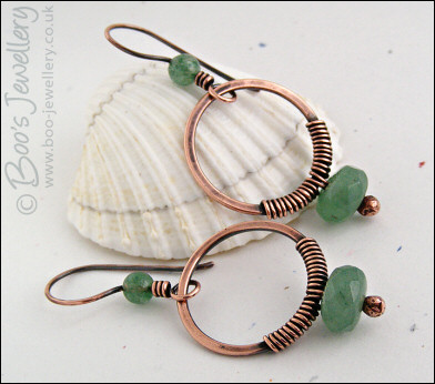 Copper and green aventurine wire wrapped earrings