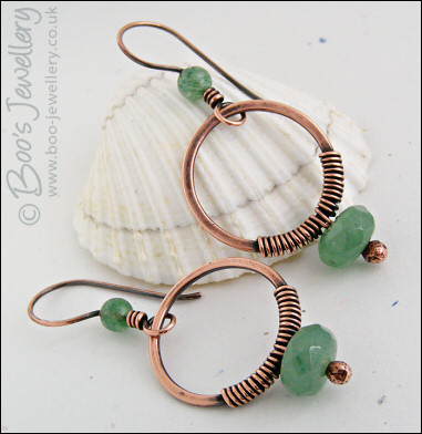 Copper and green aventurine wire wrapped earrings