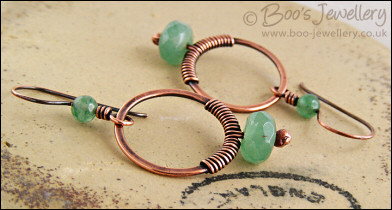 Copper and green aventurine wire wrapped earrings