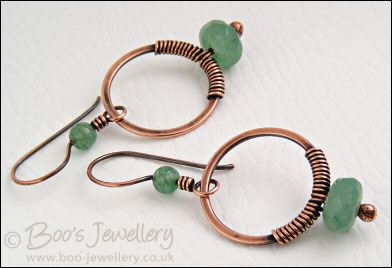 Copper and green aventurine wire wrapped earrings