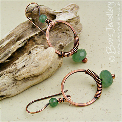 Copper and green aventurine wire wrapped earrings