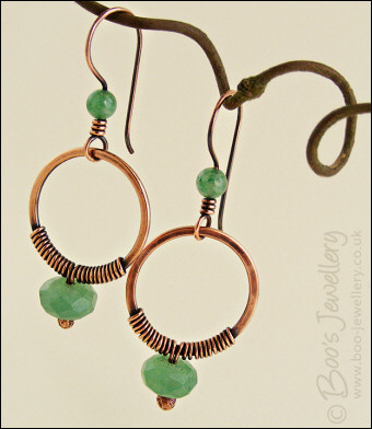 Copper and green aventurine wire wrapped earrings