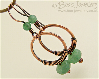 Copper and green aventurine wire wrapped earrings