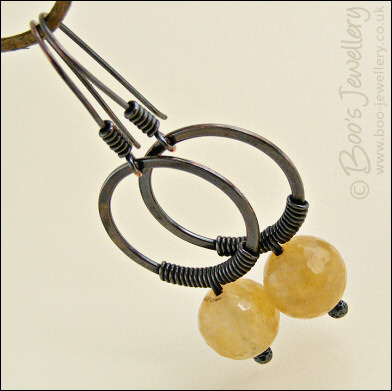 Gunmetal copper hoop earrings wire wrapped with citrine