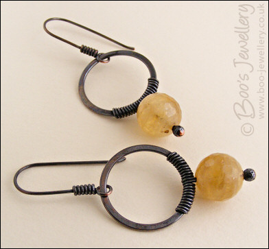 Gunmetal copper hoop earrings wire wrapped with citrine