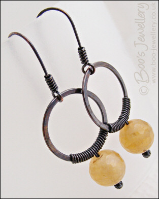 Gunmetal copper hoop earrings wire wrapped with citrine