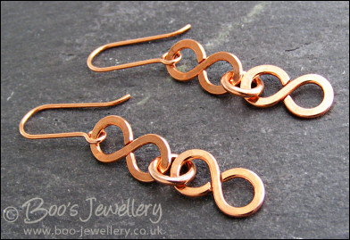 Figure of 8 link earrings in polished copper