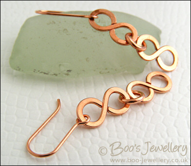 Figure of 8 link earrings in polished copper