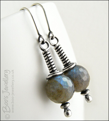 Long wrap Sterling silver earrings with labradorite