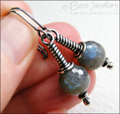 Long wrap Sterling silver earrings with labradorite