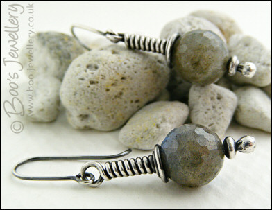 Long wrap Sterling silver earrings with labradorite