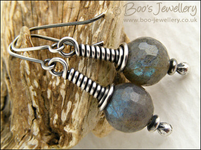 Long wrap Sterling silver earrings with labradorite