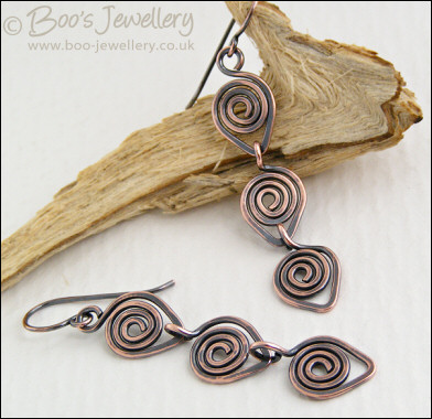 Polished copper spiral link earrings - choose your finish - made to order