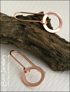 Copper hammered ring earrings - choose your drop