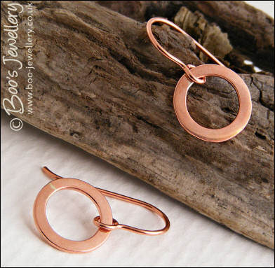 Copper hammered ring earrings - choose your drop