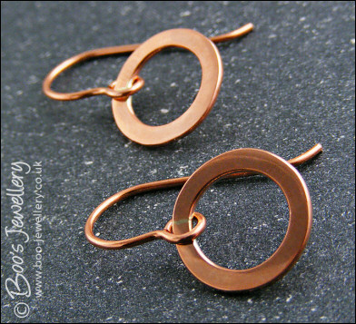 Copper hammered ring earrings - choose your drop