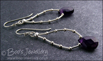 Amethyst teardrop loop earrings in liquid silver