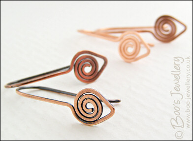 Polished and hammered copper spiral leaf earrings