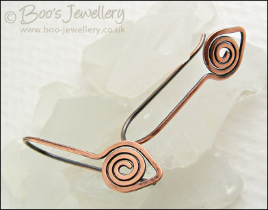 Polished and hammered copper spiral leaf earrings