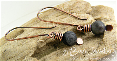 Long drop spider web jasper earrings