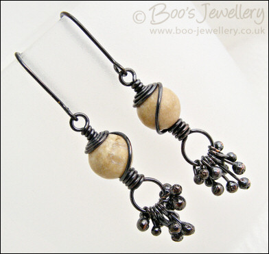 Oxidised earrings with river stones and copper raindrops