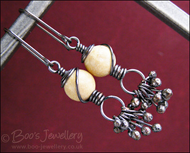 Oxidised earrings with river stones and copper raindrops