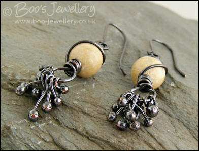 Oxidised earrings with river stones and copper raindrops