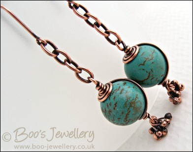 Oxidised earrings with river stones and copper raindrops