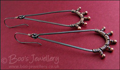 Rosy bud wrapped copper teardrop earrings