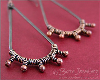 Rosy bud wrapped copper teardrop earrings