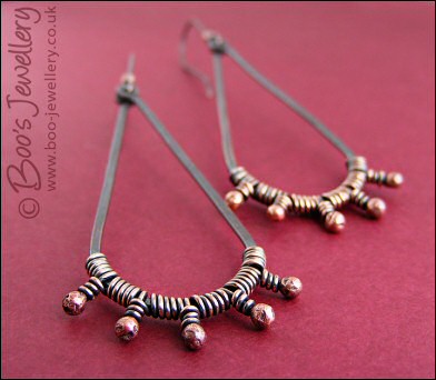 Rosy bud wrapped copper teardrop earrings
